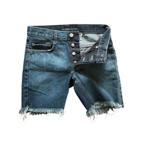 Marc by Marc Jacobs Denim Shorts Dark Wash Frayed Raw Hem Button Fly Size 27